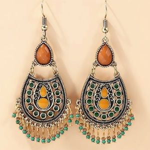 Bohemian Beaded Tassel Drop Dangle Earrings Vintage Southwestern Style - NWT